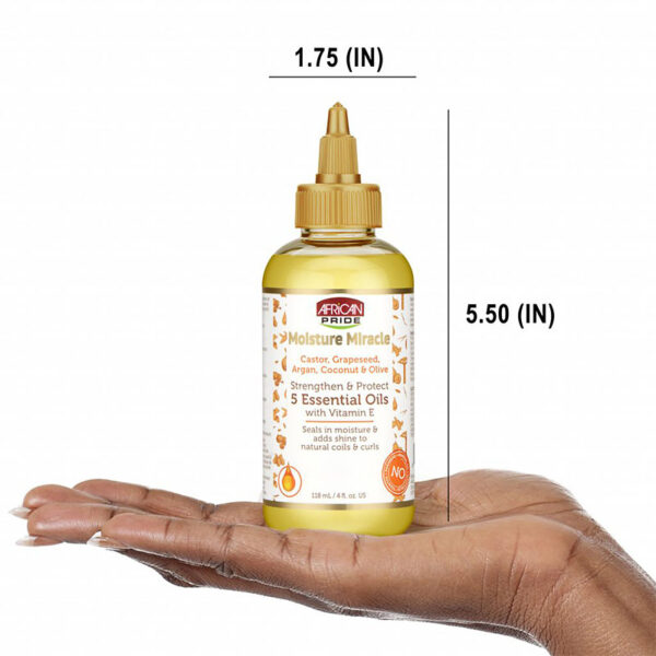 AFRICAN PRIDE – Moisture Miracle 5 huiles essentielles + Vitamine E (118 ml) – Image 2