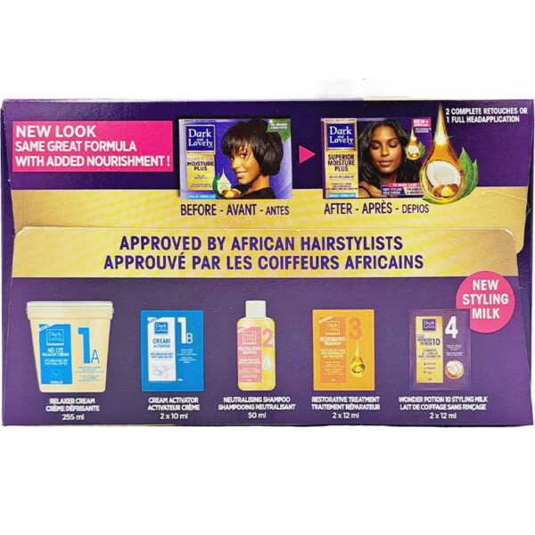 DARK and LOVELY - Superior Moisture Plus Défrisant Sans Soude Moyen - Cheveux Normaux (Kit) – Image 2