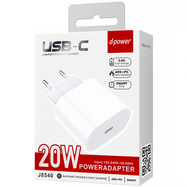 D-POWER – Chargeur Secteur USB-C 20W (J8540)