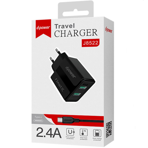 D-POWER – Chargeur de Voyage 2 Ports USB 2.4A (J8522)